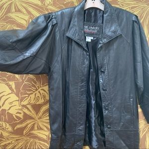 80’s 90’s Drop Waist Puff Sleeve Leather Bomber Jacket